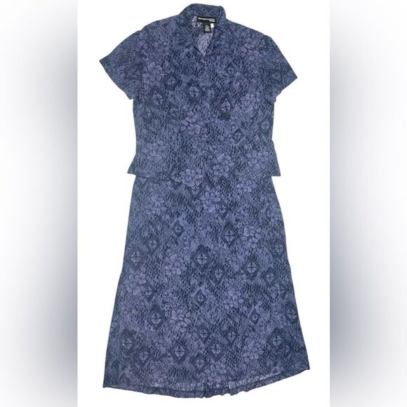 Vintage 2 piece Norton McNaughton Petite Blue Dress Set Cottagecore 90s Vintage - Picture 1 of 10